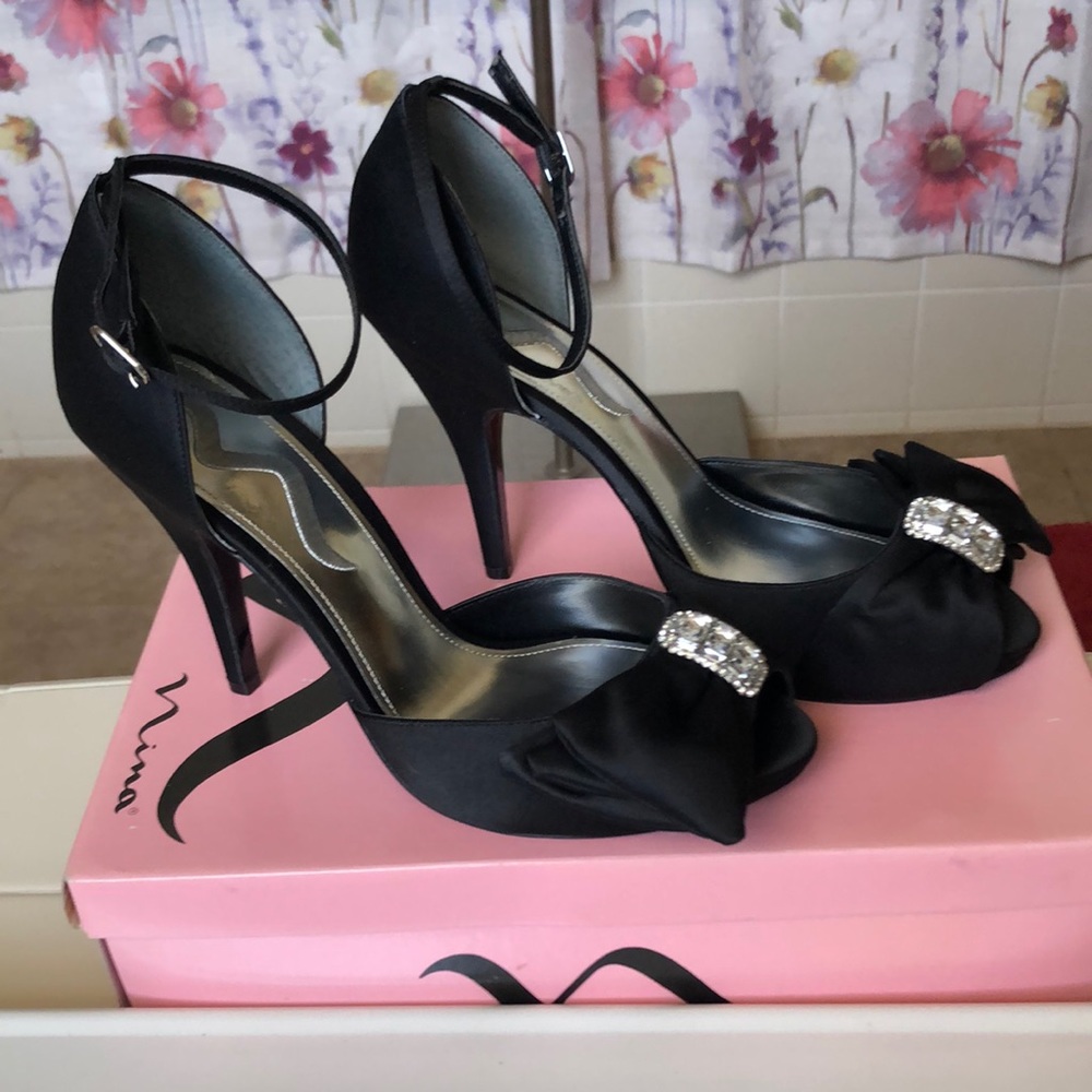 Nina High Heel Satin Bow with Jewel Detail